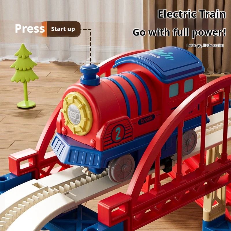 Children'S Toy Train Track Car Assembly House Educational Toys For Boys Girls With Track Model Vehicle Non-Radio Control Model