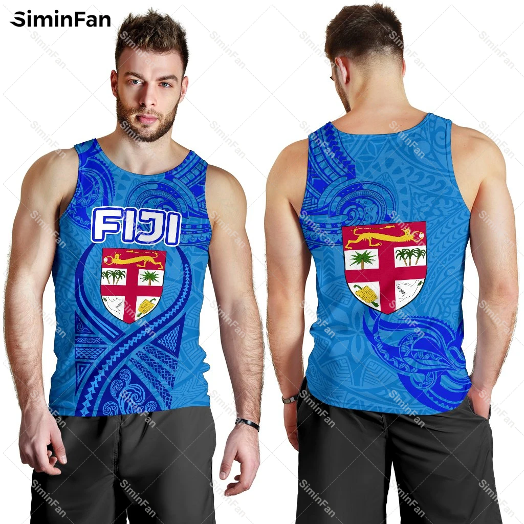 Blue Fiji Rugby 3D All Over Printed Tank Tops Mens Casual Vest Male Summer Sleeveless Tee Female Round Neck Shirt Unisex Singlet