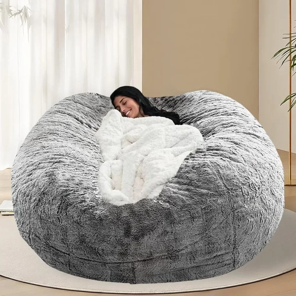 6FT Bean Bag Chair for Adults without Filler Giant Stuffed Animal Storage Cover Soft Faux Fur Floor Cover for Living Room, Grey