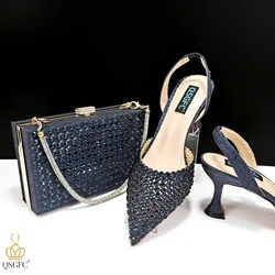 PM New Arrival Nigerian New Trending Cutout Style Navy Blue Elegant Women's Shoes and Party Wedding Bag