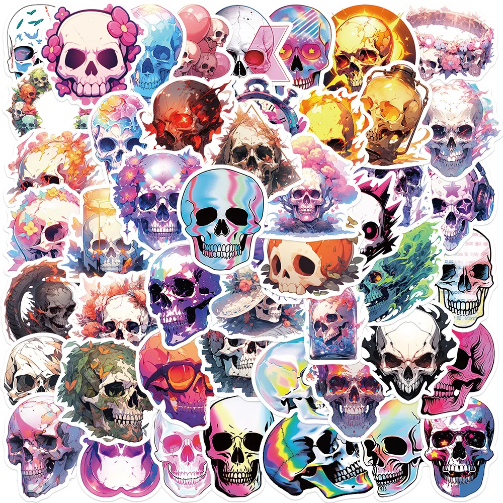 50pcs Gothic Punk Style Colorful Skull Series Graffiti Stickers Suitable for Laptop Helmets Desktop Decoration Stickers DIY Toys