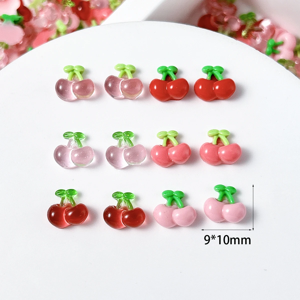 30PCS Simulated Creative Cherry Resin Nail Art Decorations 3D Cute Semi-transparent Colorful Double Cherries Nail Charms for DIY