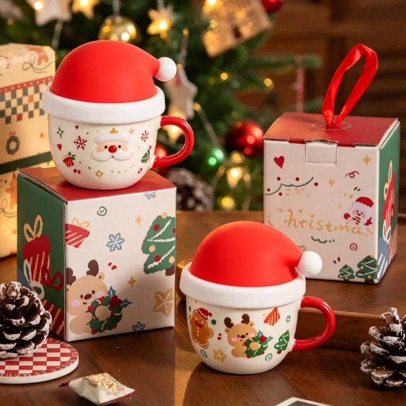 Christmas Themed Ceramic Mug Gingerbread Man Pattern Handhold Water Cup Holiday Present for Home Tabletop and Daily Drinking