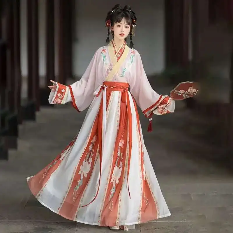 

Hanfu Dress Women Chinese Traditional Vintage Hanfu Suits Carnival Cosplay Costume Party Outfit Red Blue Green Hanfu 3pcs Sets