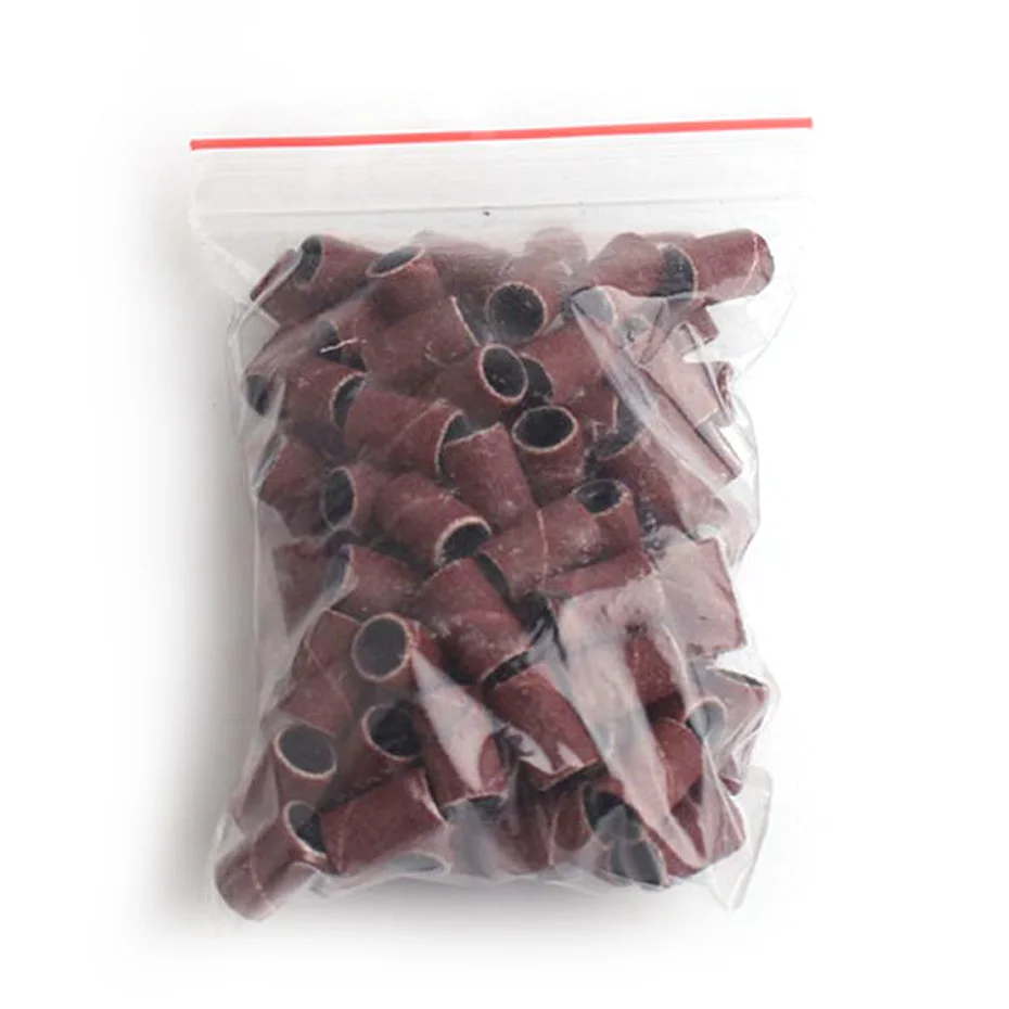 100/50 st Schuren Cap Bands Voor Elektrische Manicure Machine 180/120/80 Grit Nail Boor Slijpen bit Bestanden Pedicure Tool Set BEND261