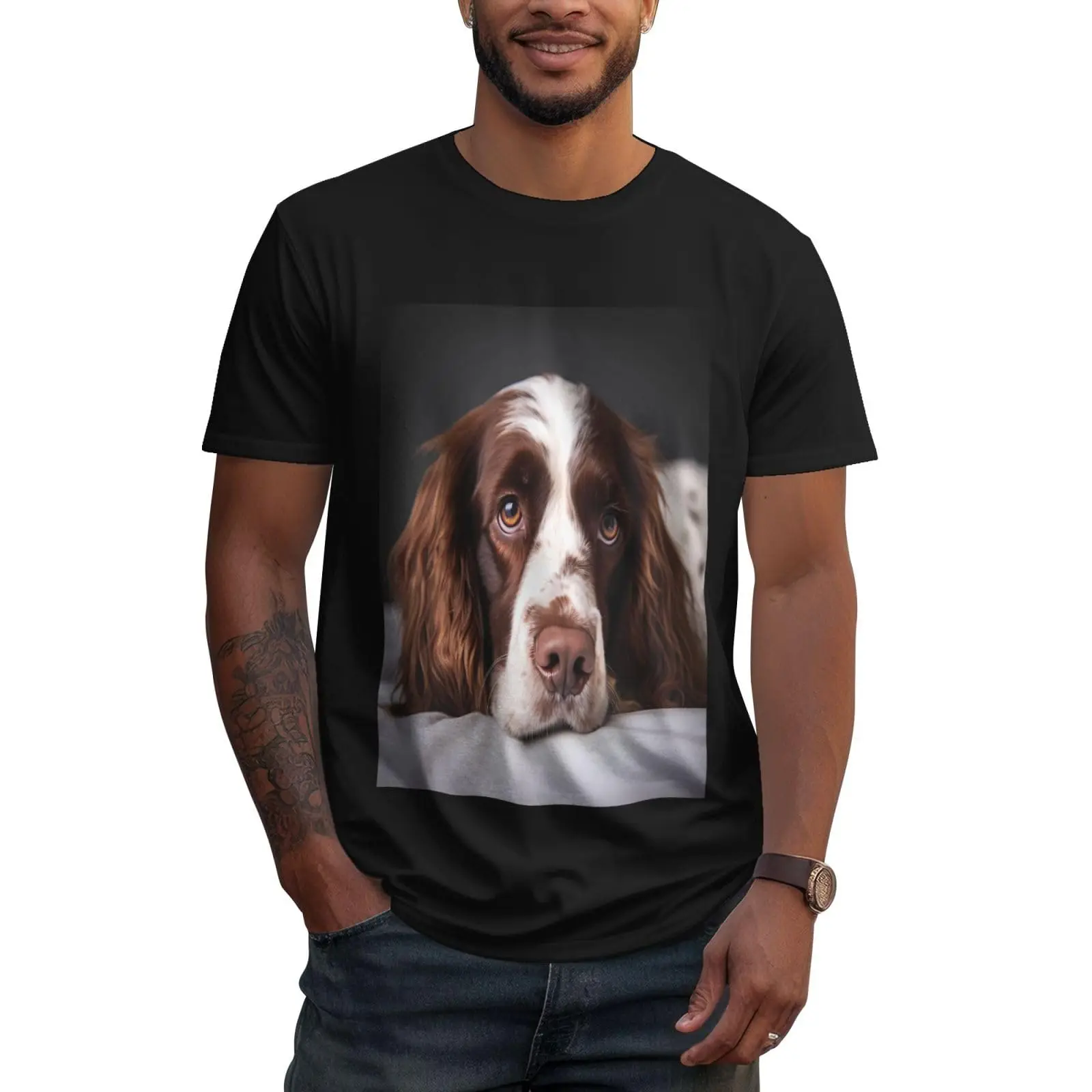 تي شيرت رجالي قطني ناعم برقبة دائرية تي شيرت لطيف على شكل كلب قابل للتنفس كاجوال برقبة دائرية للارتداء اليومي ملابس الشارع الشهير