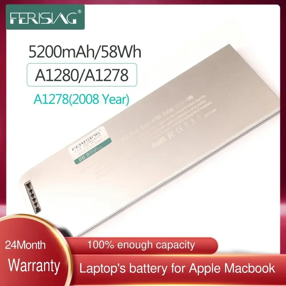 

FERISING OEM A1280 Laptop Battery for Apple MacBook 13" A1278 (2008 Version) MB466LL/A MB466 MB771LLA MB771 5200mAh 11.1V