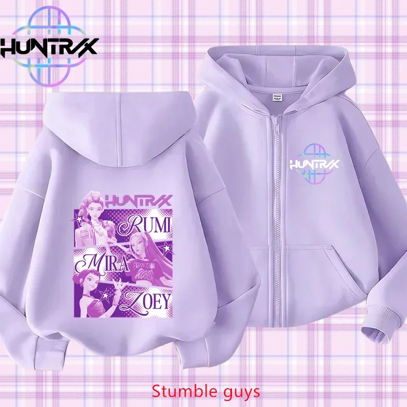

Kpop Demon Hunters Kids Purple Zip Hoodie Spring Autumn 3-12Y Boys Girls Clothes Comfortable Wear