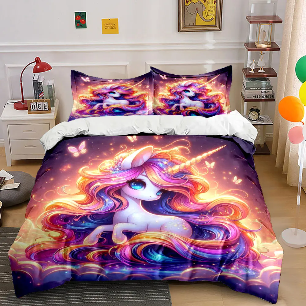 

Fairy Tale Unicorn with Butterflies Printed Duvet Cover Set1 Duvet Cover+2 PillowcaseMulti Size Bedroom Bedding Decor