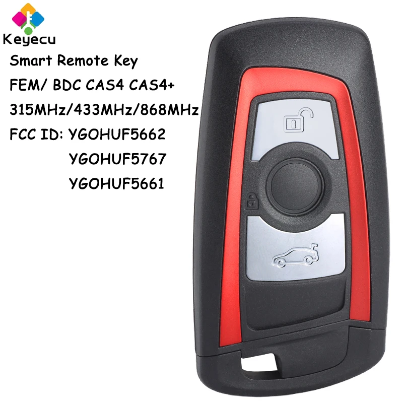 

KEYECU Red Smart Remote Control Car Key With 3 Buttons 315MHz 434MHz 868MHz ID49 Chip Fob for BMW CAS4 CAS4+ FEM/ BDC 2011-2019