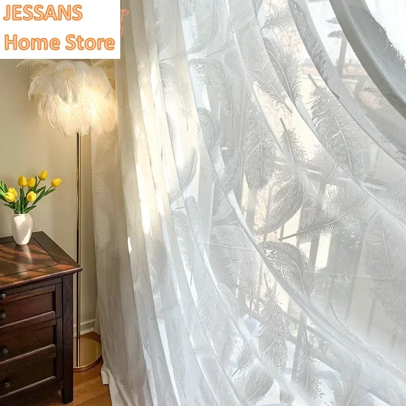 

Translucidus White Curtains for The Living Room Bedroom Luxury Solid Sheer Curtain for Kitchen Doorway Hall Drape Leaves Wedding