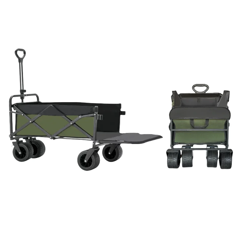 Large Capacity Foldable Camping Trolley Detachable Four-Way Wide Wheel Picnic Pull Cart 200 lbs Capacity With Side Pockets