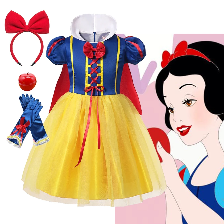 Girls Princess Dress Snow White Kids Girl Costume with Cape Carnival Party Cosplay Children Clothing Birthday Princess Vestidos