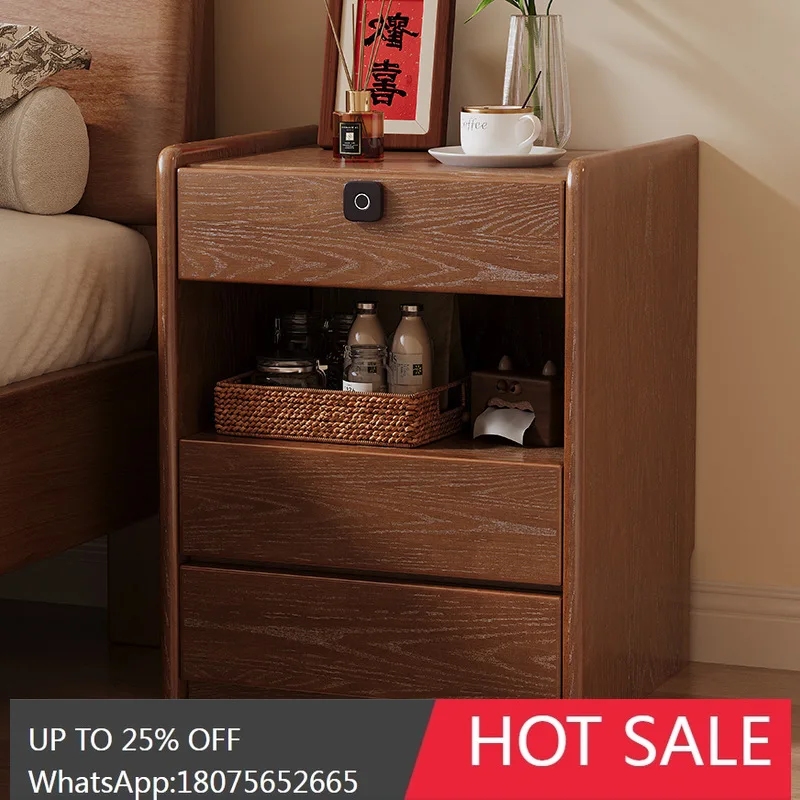 MJY Solid Wood Smart Bedside Table Bedroom Modern Bedside Storage Small Safe