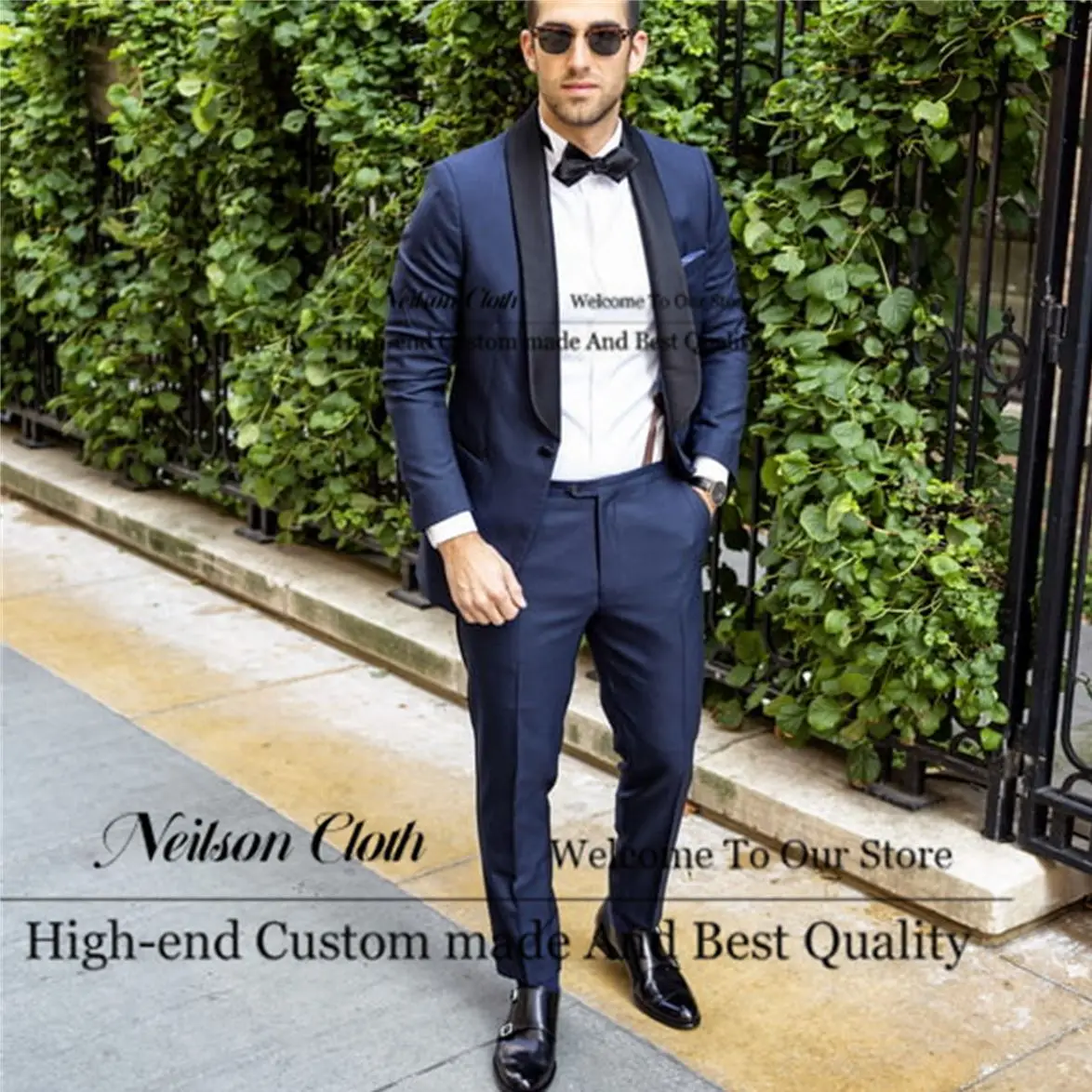 

Formal Blue Men Suits Shawl Lapel One Button Groom Wedding Tuxedos 2 Pieces Sets Male Prom Blazers Slim Fit Terno Masculino