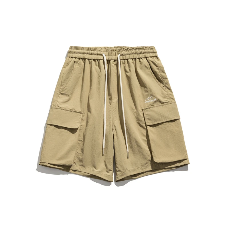 Youth Trendy Summer New Shorts Men's Elastic High Waisted Patchwork Pockets Loose Breathable Letters Straight Casual Cargo Pants