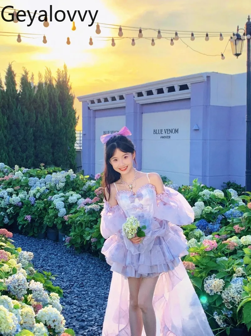 

Sweet Princess French Haute Temperament Socialite Bow Tube Top Suspender Vest Trailing Birthday Party Puffy Short Skirt Set