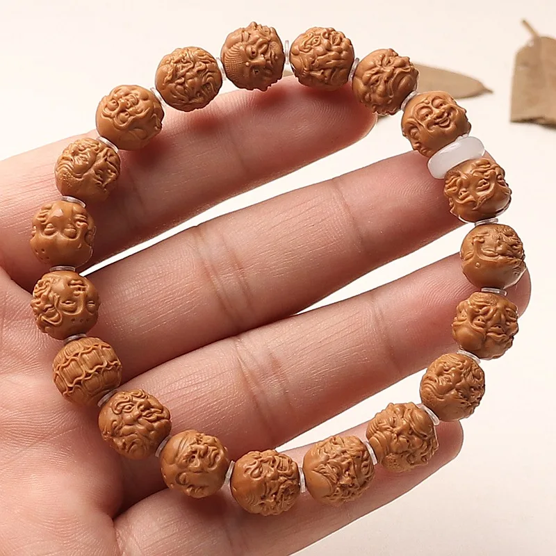 

Hericium Walnut Carving Small Seed Single Circle Four-sided Arhat Bracelet Text Play Carving 72 Must Send Venerable Hand String