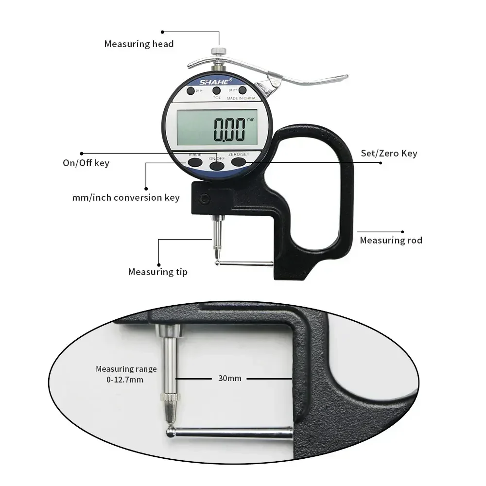 SHAHE Thickness Gauge 0.01mm Electronic Tube Thickness Gauge 0-10mm Digital Tube Micrometer Thick Gauge Tools Micrometer