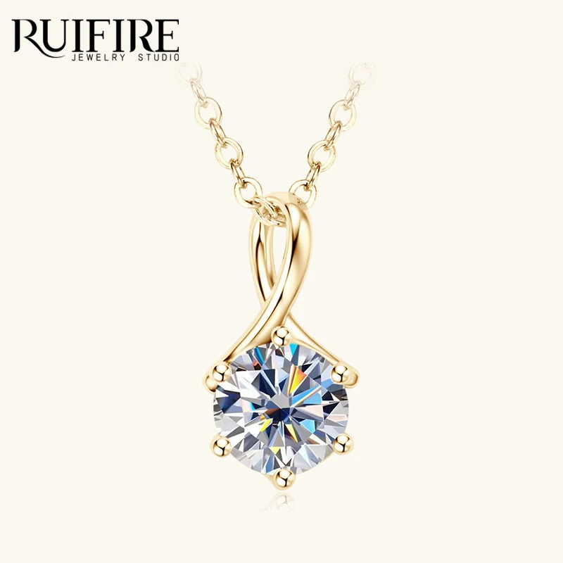 

RUIFIRE 100% серебро S925, позолоченное 14 карат, сертифицированное 1 карат муассанит, подвеска-капля, ожерелье «Бесконечность» для женщин, юбилейные украшения