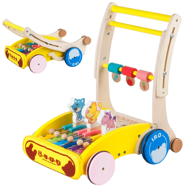 

fold baby wooden walker with musical cartoon animal, height and speed can adjust baby walker, multifunctional cute baby walker