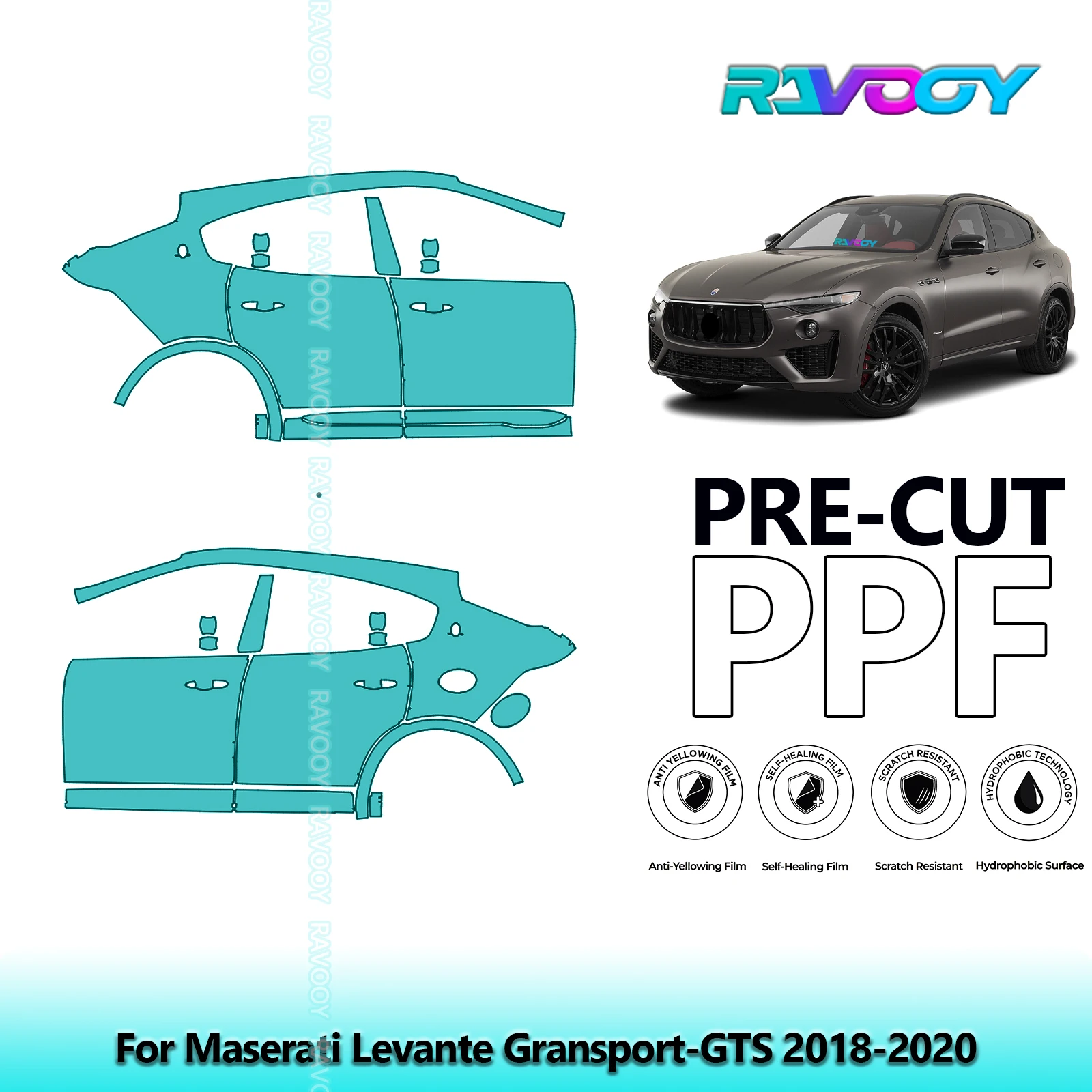 

For Maserati Levante Gransport-GTS 2018-2020 8.5mil Clear Matte Pre-Cut PPF Door & A/B Pillar Kit TPU Paint Protection Film Set