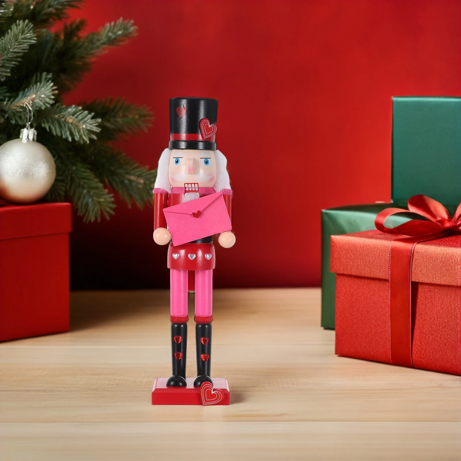 

36Cm Valentine'S Nutcracker Figure Wooden Holiday Decoration Soldier Festive Mantel Display Heart Theme Xmas Party