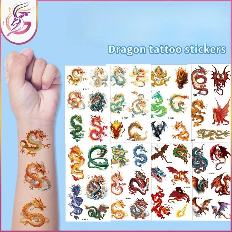 

Наклейки с татуировкой дракона, деревенский китайский летающий дракон с облаком, временный боди-арт для фестиваля, азиатской культуры, вечеринки, праздника