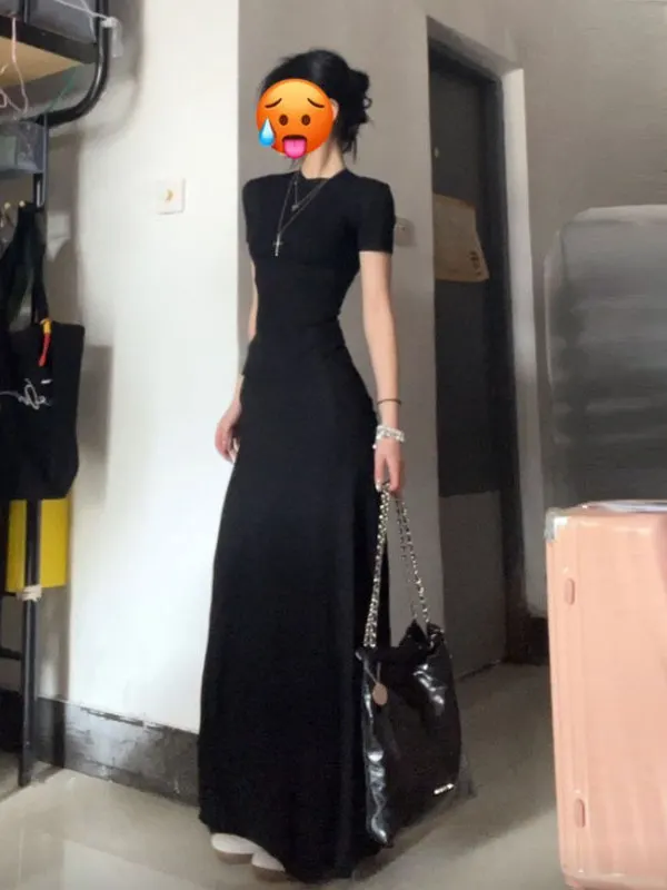 

Fashionable Shoulder T-Shirt And Halter Skirt Set Comfortable Cotton Short Sleeve round Neck Two-Piece Outfit for Summer