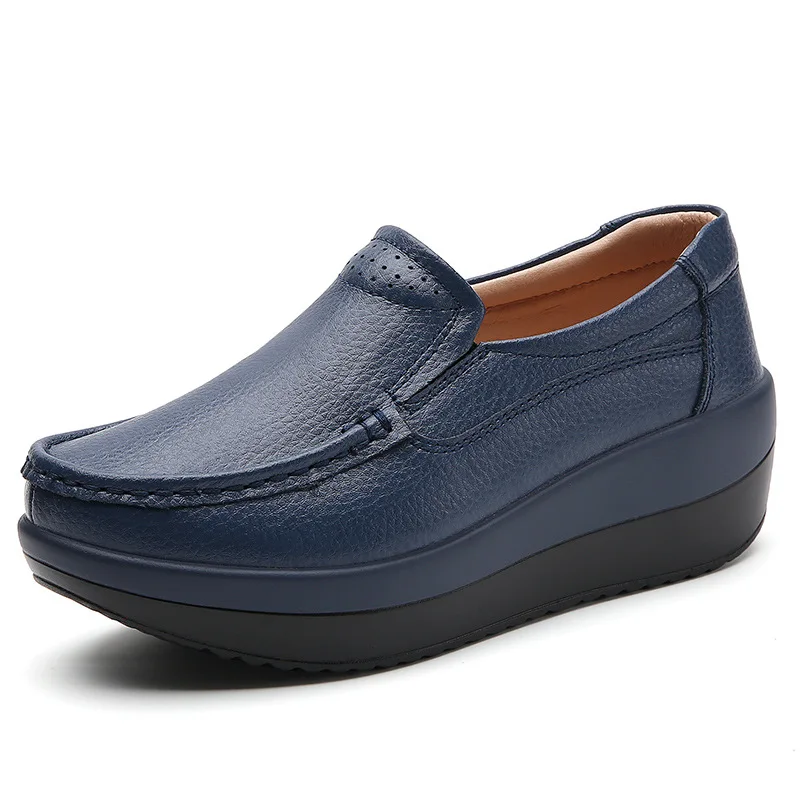 

Fashion Women Classic Round Toe Office Shoes Blue White Wedge Heel Shoes Lady Fashion Red Comfort Casual Street Work Shoes