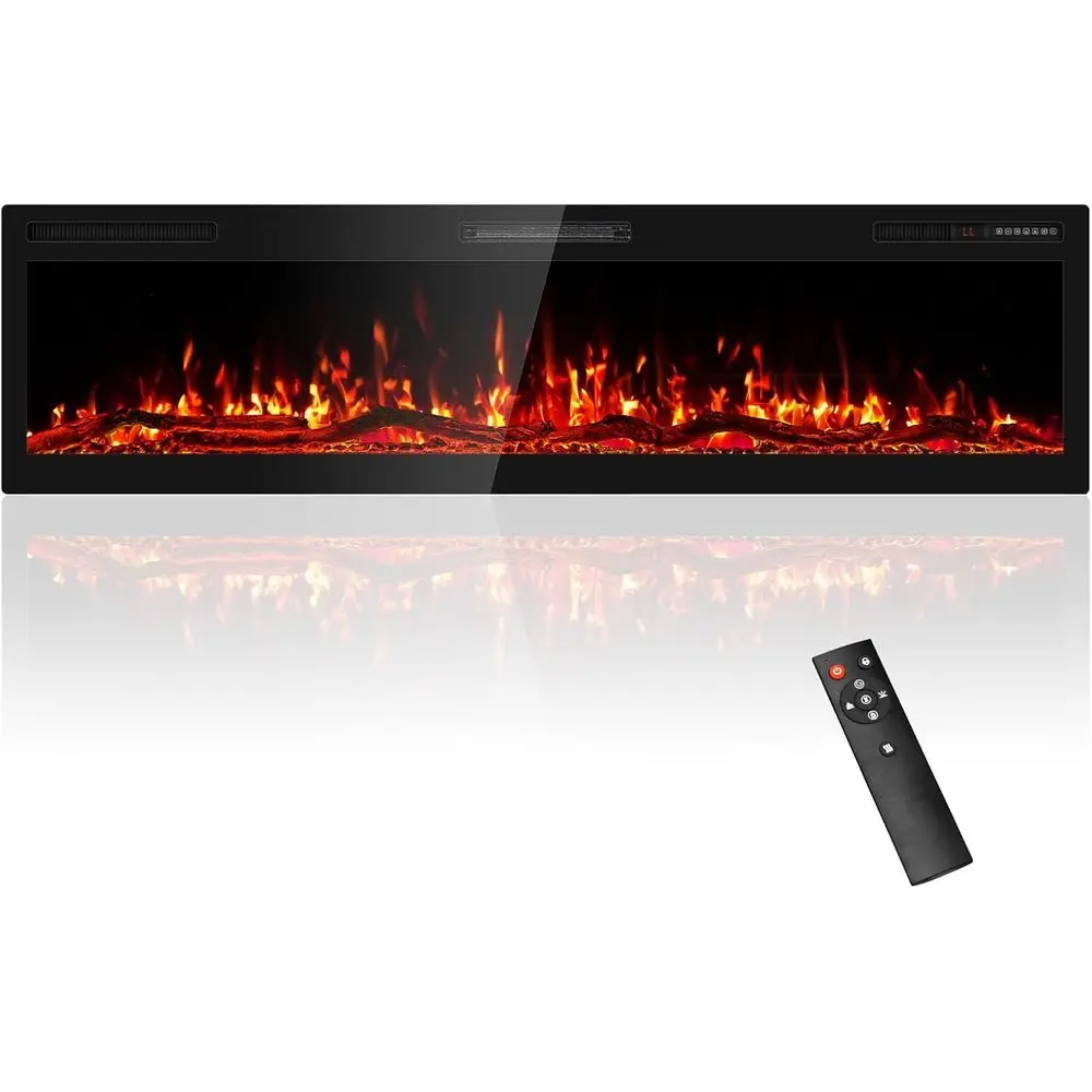 

68 Wall-Mounted Electric Fireplace with Ultra Slim Bezel, HD Flame, and Remote Control, 750/1500W