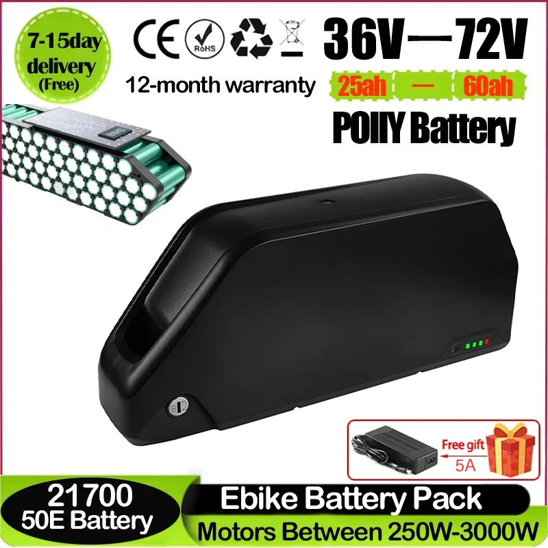 

36 52v 60v 72V 48v 50ah Ebike Batttery Hailong Polly DP-7 20ah 25ah 30ah 40ah 60AH E-Bike Accu Fatbike Bicycle Bafang 3000W Akku