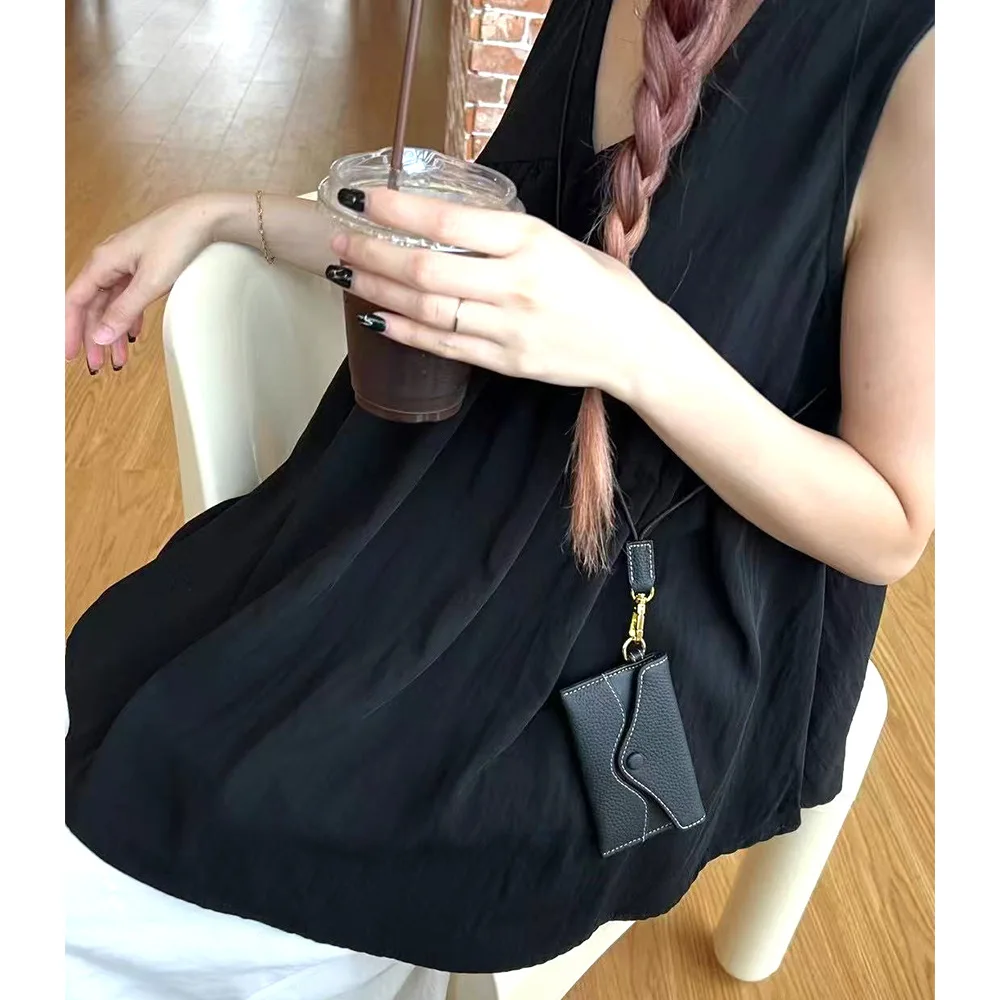 Luxury Genuine Leather Card Holder Fashion Mini Short Envelope Women Wallet Korean Japan Money Bag Credit Card Case Lady Purse