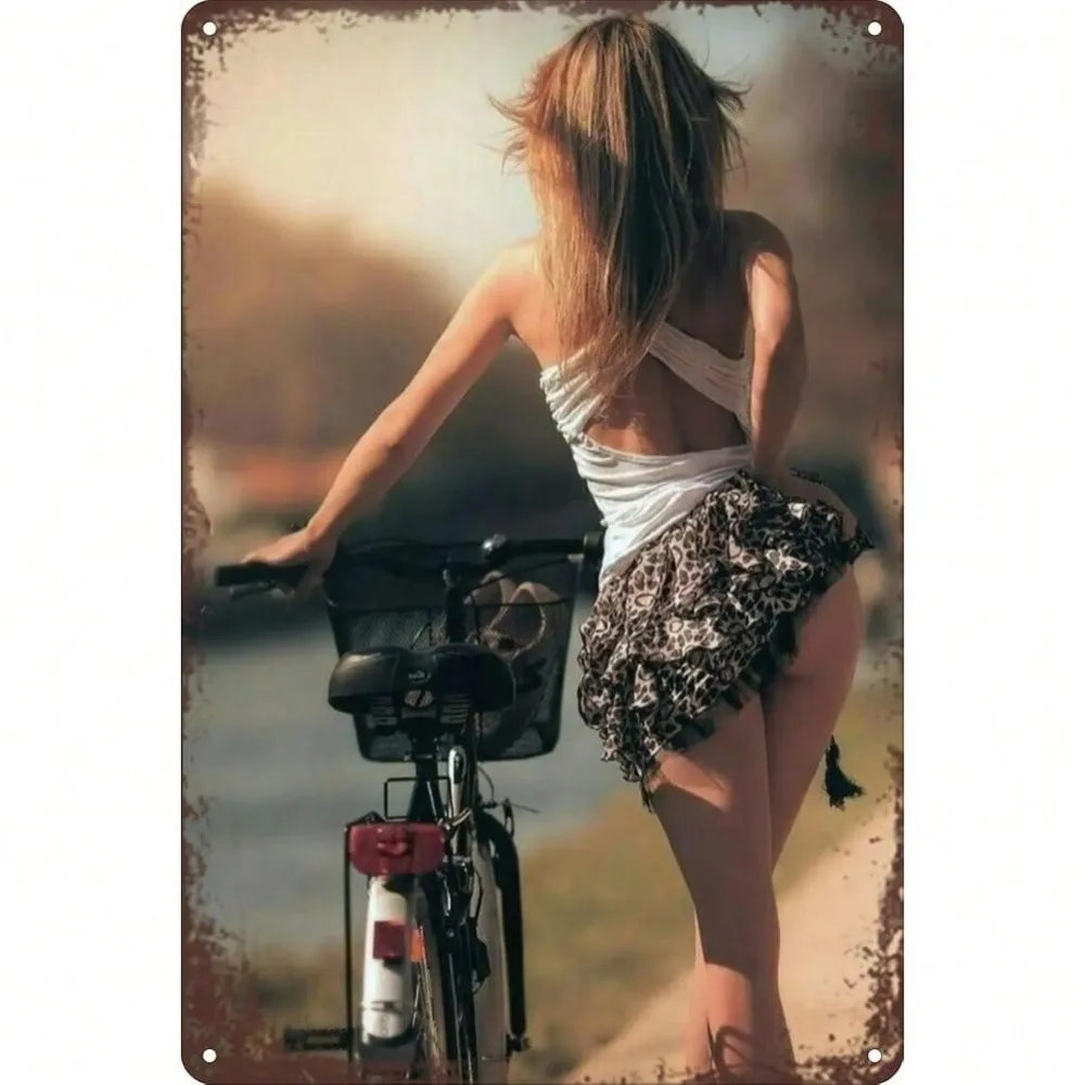 Vintage Sexy Pin Up Girl Tin Sign - Retro Wall Art Decor for Cafe Pub Man Cave Bathroom Home