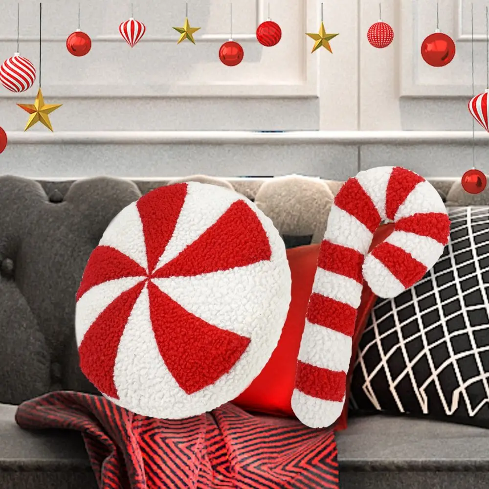 Creative 3D Christmas Candy Candy Pillow Handmade Cartoon Xmas Throw Pillow Exquisite Candy Plush Pillow Holiday Festival Decor