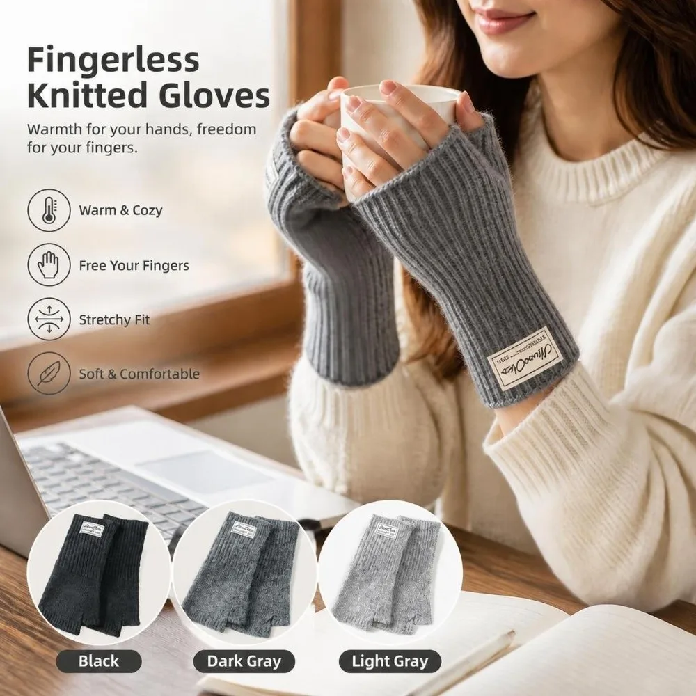 New Knitted Fingerless Mittens Touchscreen Warm Half-Finger Gloves Thumb Opening Knitted Gloves Cycling Use