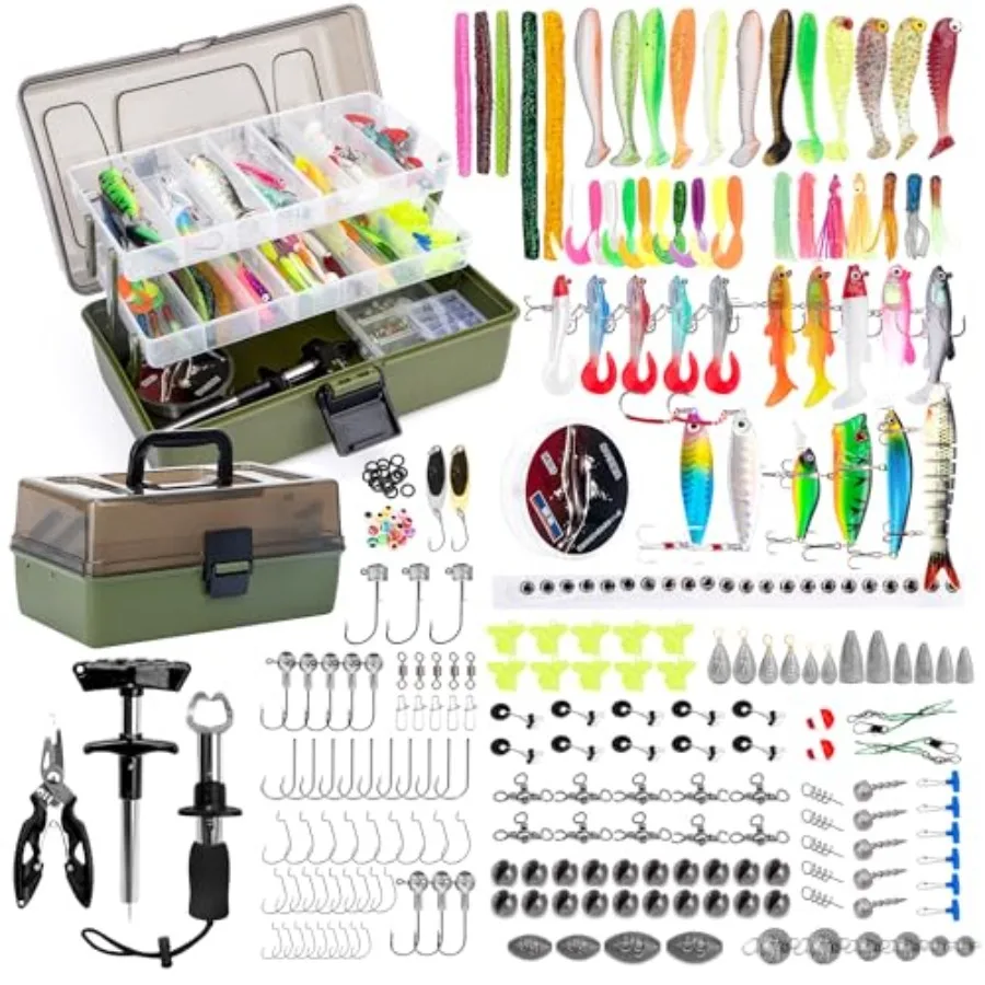 

3 Layers Fishing Tackle Box with Tackle Included 475 Pcs Fishing Lures Kit Include Crankbaits Weights Hooks and other Accessori