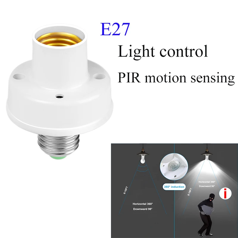 E27 Lamp Holder AC85-265V Automatic Human Body Infrared PIR Sensor Bulb Light E27 Base Detector Wall Lamp Holder Socket