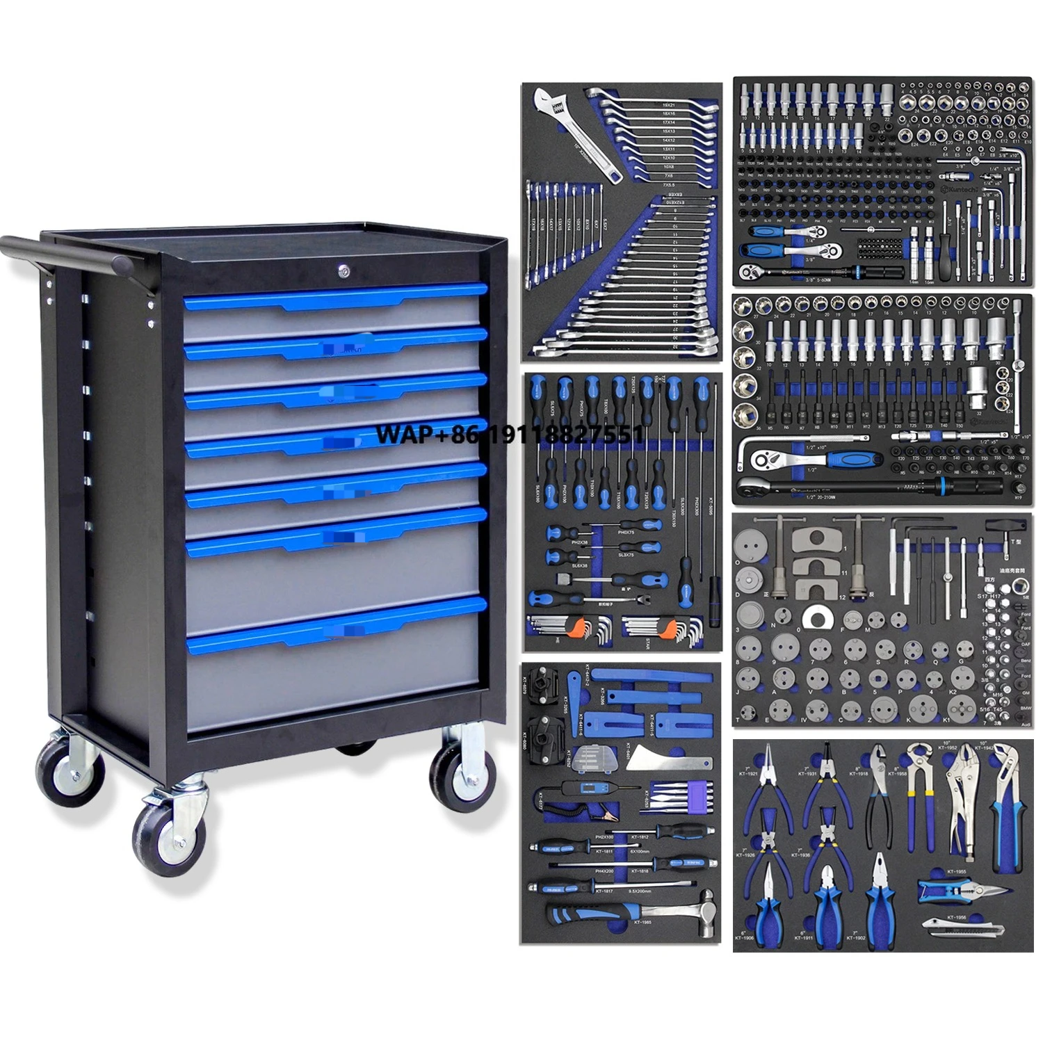 

485 PCS Auto Repair Tool Set for Small Vehicle 7-Layer Drawer-Type Tool Cart Multi-Functional Car Maintenance Workshop