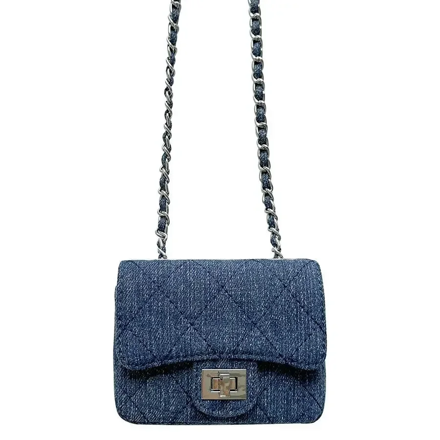 Sac en denim à une épaule pour femme, sac à chaîne à serrure rabattable, petit sac à bandoulière, fil d\'aviation haut de gamme