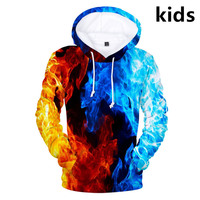 3 To 14 Years Kids Hoodie Fire and Ice Pattern Hoodies Sweatshirt Boys Girls Fashion Cosplay Jacket Coat Children Clothes