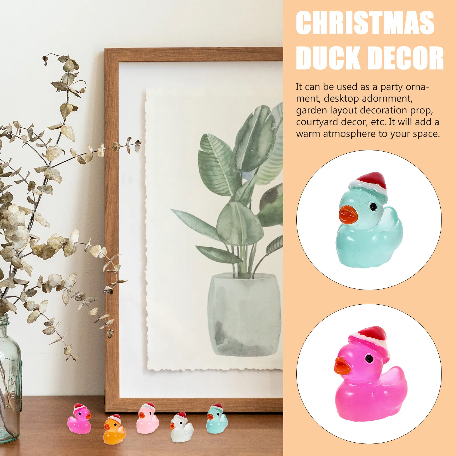 

50Pcs Glow in The Dark Miniature Duck Decorations Resin Mini Garden Decor Micro Landscape Car Tiny Resin Animals Cute Cartoon