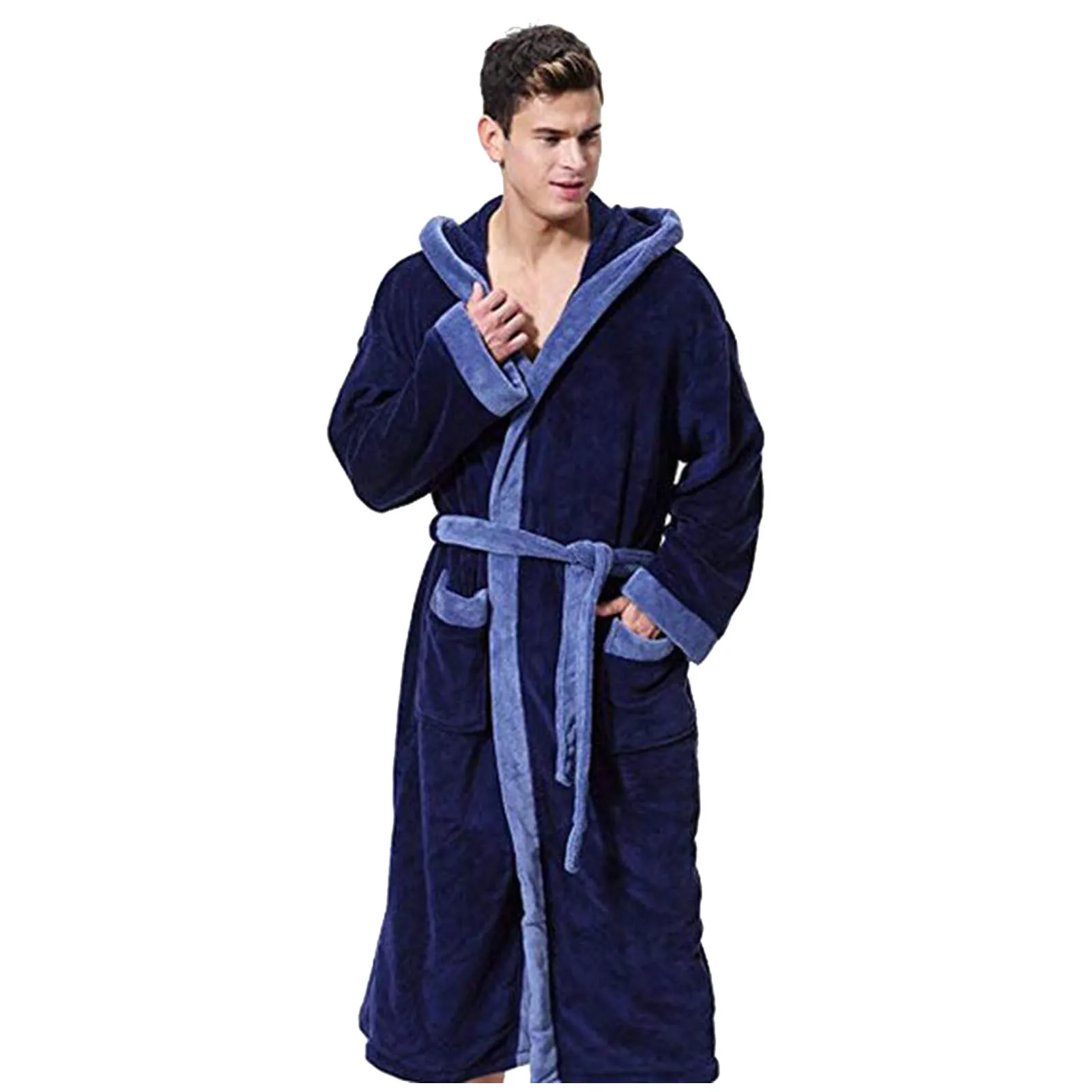 Winter Thick Warm Bathrobe Men Coral Fleece Robe Nightgown Bath Gown Sleepwear Loose Soft Long Nightwear Sleepwear