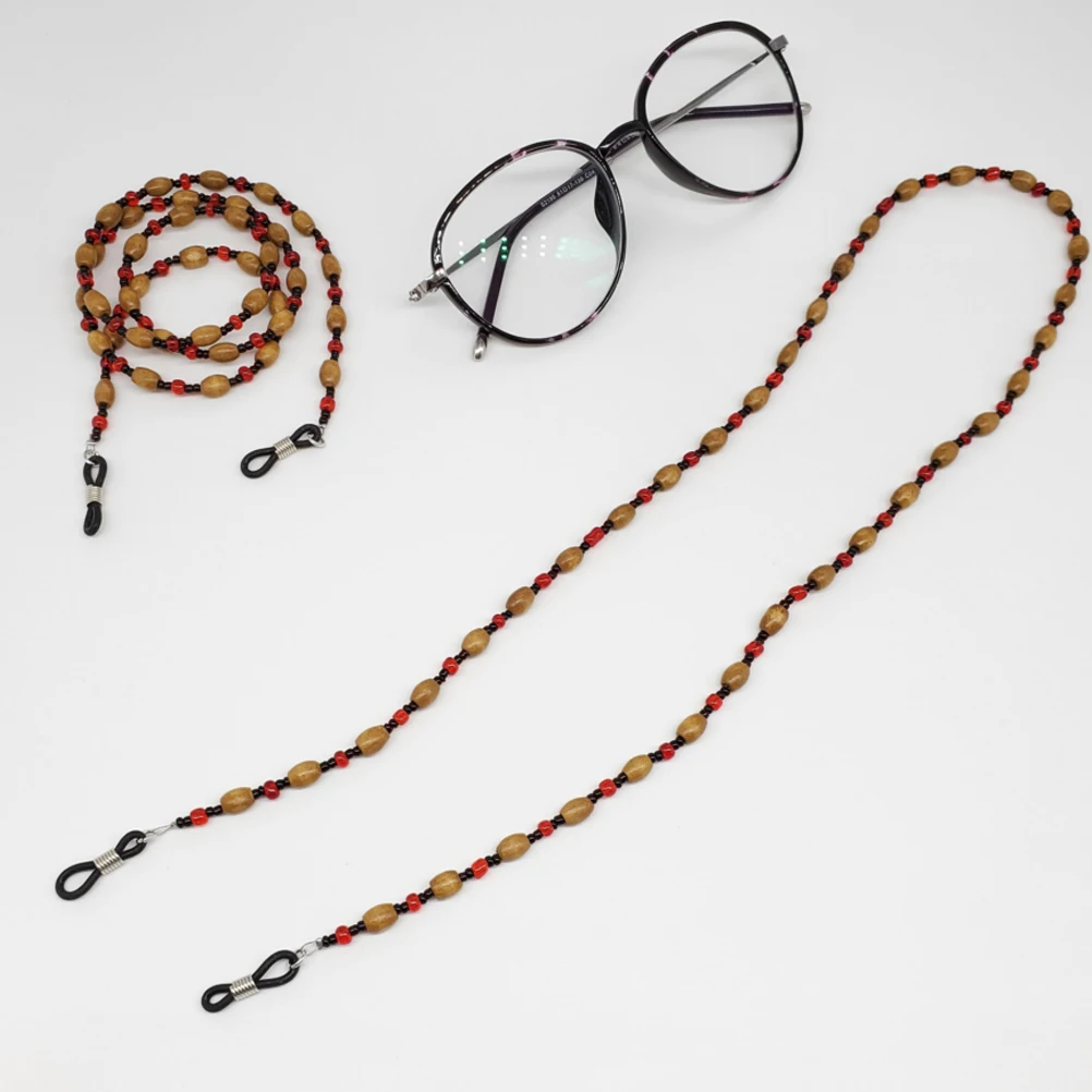 

Wood Bead Eyeglasses Chain Necklace Holder Sunglasses Snake Style Simple Fashionable Silicone Tips Anti Slip Durable Eyeglass