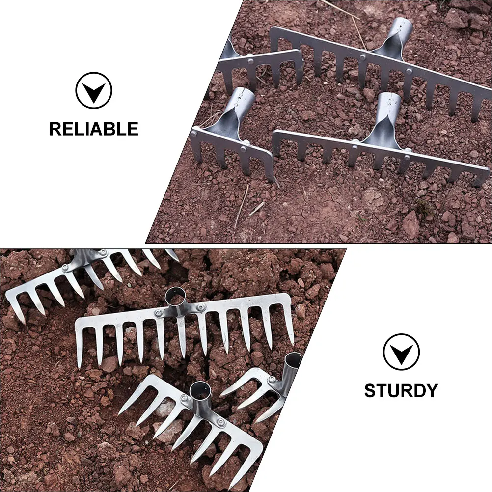 

1pc Iron Tines Agricultural Tool Heavy Duty Farm Plowing Agricultural Tool For Soil Loosening Garden Rake Soil Rake Silver