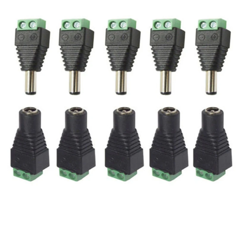 5 conjuntos de câmeras cctv 2.1mm x 5.5mm fêmea macho dc adaptador de tomada de alimentação dc fêmea adaptador conector macho tomada