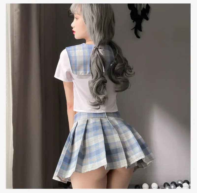 Lingerie sexy para meninas da escola, uniforme estudantil japonês, terno de saia xadrez de torcida, trajes exóticos, roupas noturnas para mulheres, JK