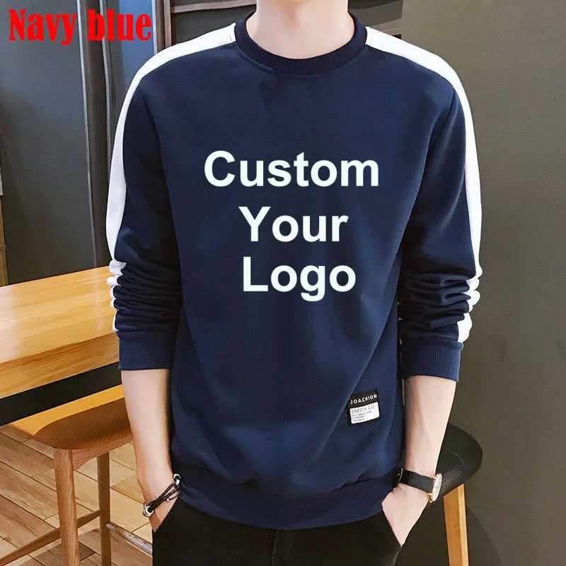 Busana pria Korea, baju hangat pria leher bulat lengan panjang, keren, kasual luar ruangan, Pullover, Logo Anda, Busana Korea, baru