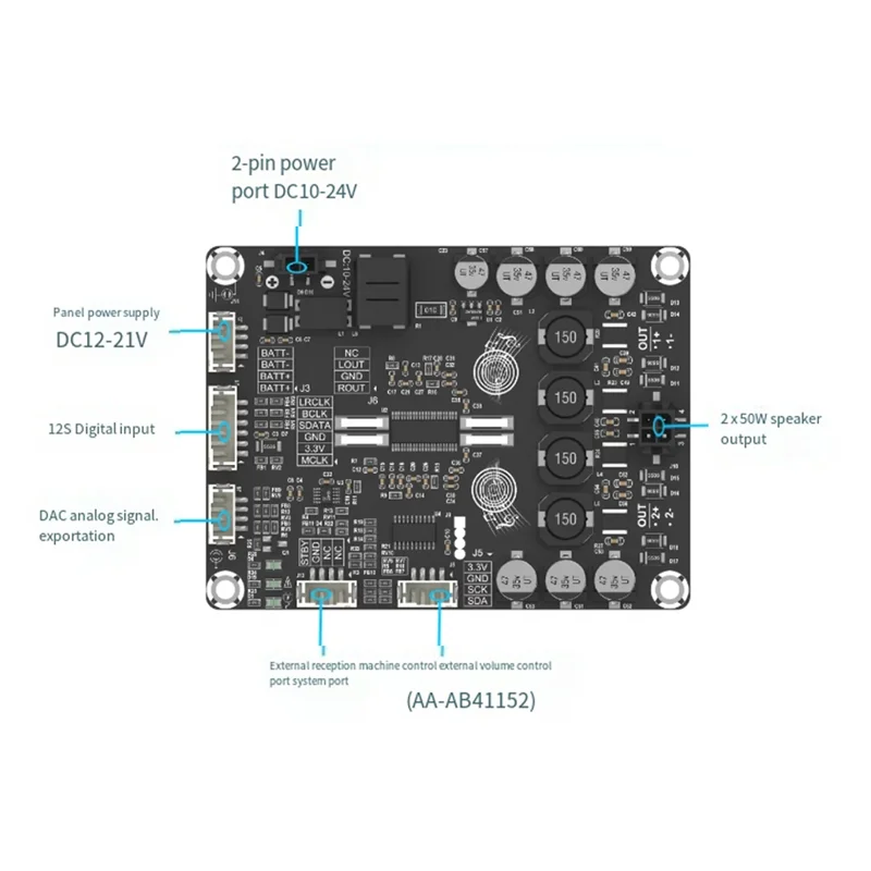 

-ABAB Audio Amplifier Board DAC TAS5768 Forhome Speaker 3-Wire I2S Input Amplifier Board