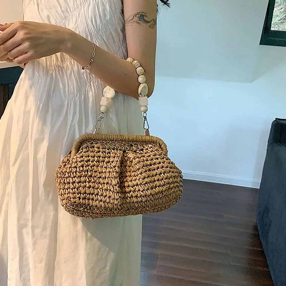 Handmade Beach Bag Fashion Straw Weaving Big Capacity Clutch Purse Woven Rattan Bag Women